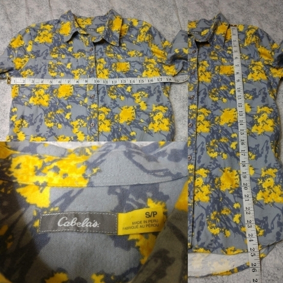 ✨3/$15 Cabela's grey & yellow button up flannel S - Picture 5 of 5